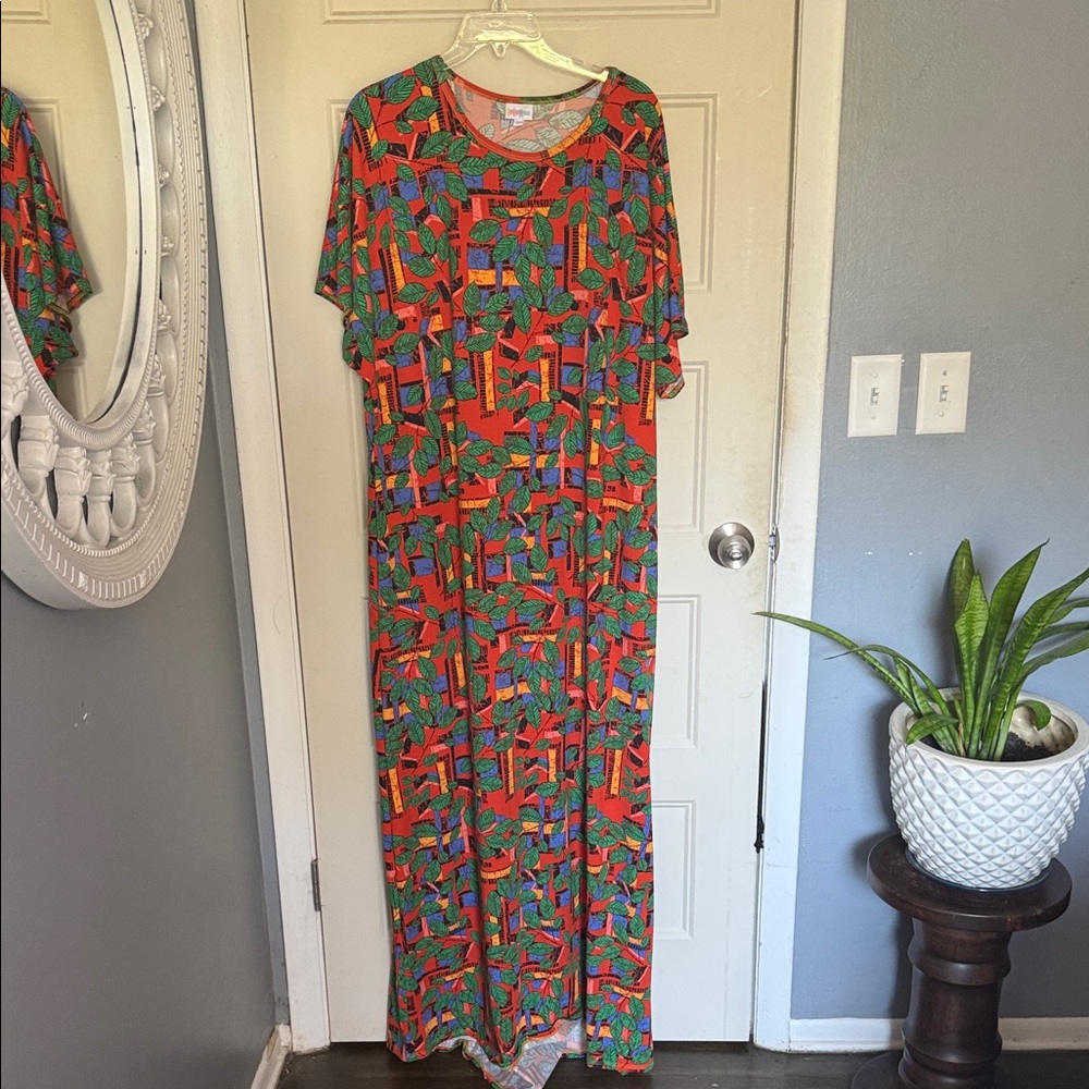 LuLaRoe Orange Multi Tropical Print Maxi Dress